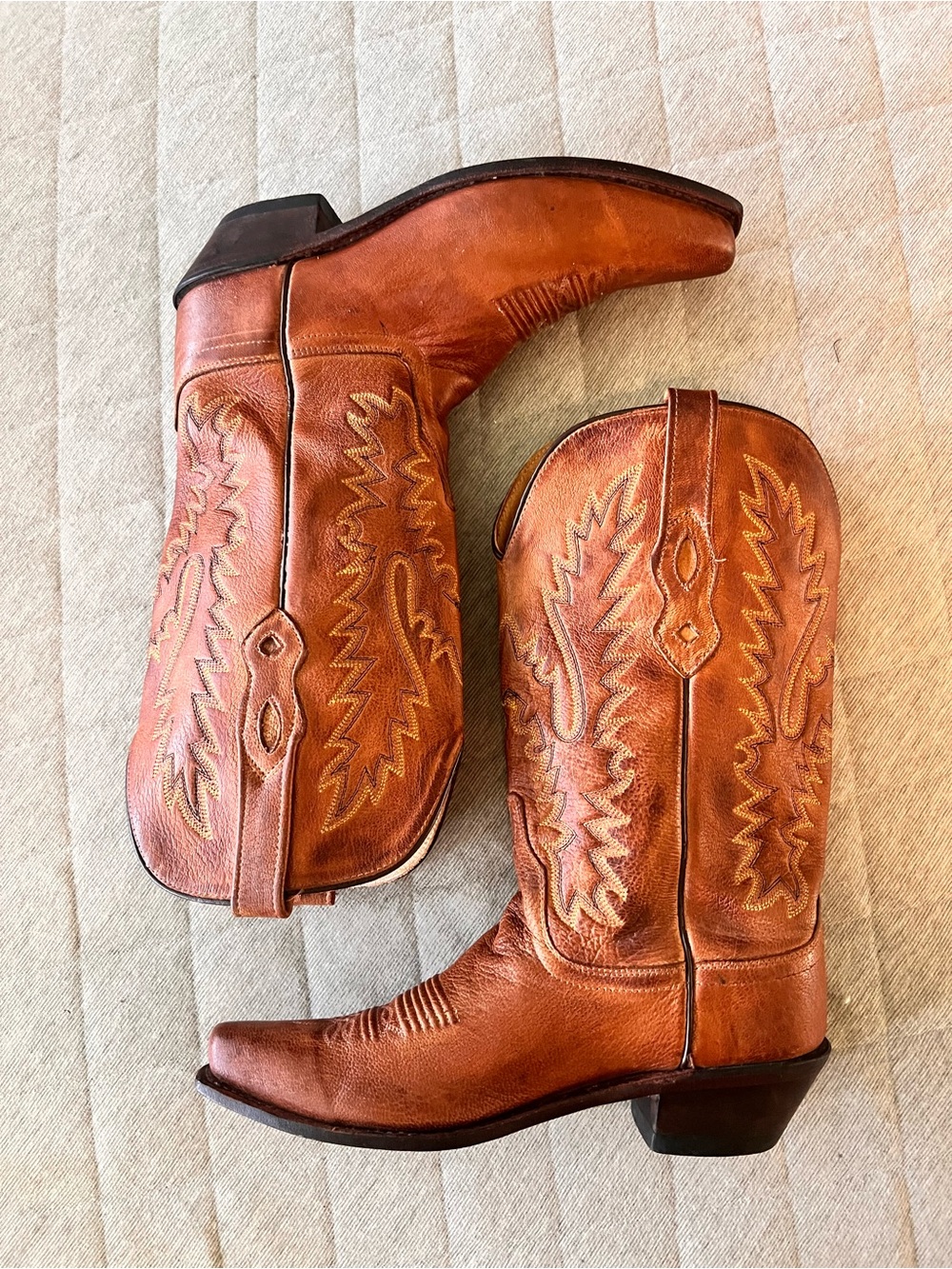 OLD WEST Sz 7.5 Canyon Tan Leather Snip Toe Western Cowgirl Boots Orig $179 - Picture 6 of 9